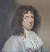 Pastelporträt von Christiaan (1686) von Bernard Vaillant, hängt über Porträt seiner Schwester Susanna