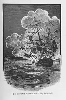 „Das Linienschiff ‚Christian VIII.‘ fliegt in die Luft“.