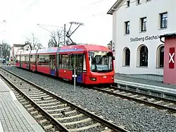 Variobahn-Triebwagen 416 der City-Bahn Chemnitz im Bahnhof Stollberg (2017)