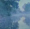 Gleiche Ansicht der Seine im Morgennebel.