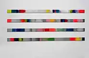 Zeitstreifen Wo es anfängt und auf jeden Fall aufhört,  Acryl auf Aluminium, 2006, je 15 × 250 cm, insgesamt ca. 140 × 250 cm