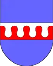 Blauer Grund mit einem von weiß und rot in Wellenschnitt geteilten Balken Waidbruck&nbsp;IT