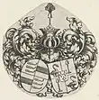 Allianzwappen Pieter de Graeff und Jacoba Bicker aus 1663. Pieters Wappen zeigt hier als Herzschild das Wappen der Hohen Herrlichkeit Zuid-Polsbroek (Pieter war bis zu seines Vaters Tod im Jahre 1664 Jonkheer van Zuid-Polsbroek führte aber schon den Herzschild der Herrlichkeit)