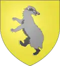 Wappen mit einem Dachs der nach links geht und dabei nach rechts blickt. Der Untergrund ist gelb.