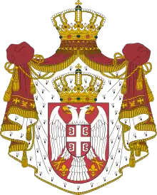 Krone über Schild und Wappenzelt (Serbien)