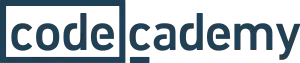 Das Wort codeacademy in dunkelblauen Kleinbuchstaben. Der Teil "code" ist umrahmt, während das zweite c unterstrichen ist.