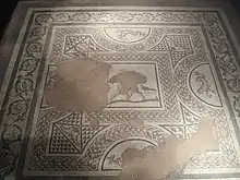 Mosaik aus Colchester mit Eroten als Ringer im Mittelfeld