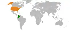 Lage von Kolumbien und Vereinigte Staaten
