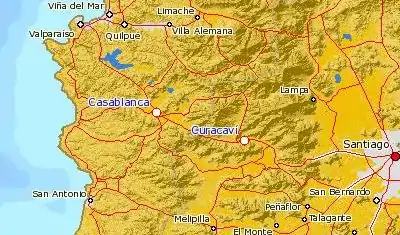Lage von Curacavi zwischen Santiago und Valparaíso