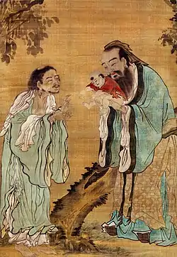 Konfuzius überreicht Laotse den jungen Siddharta Gautama