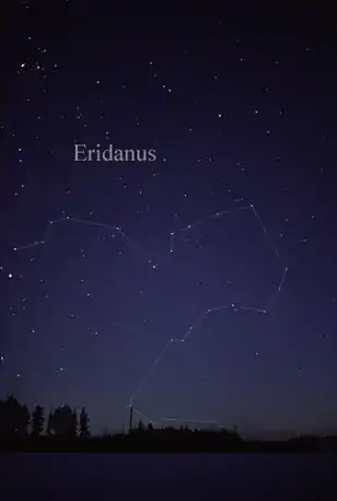Der nördliche Teil des Sternbildes Eridanus, des Flusses, wie er mit dem bloßen Auge in Mitteleuropa gesehen werden kann