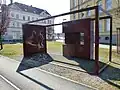 Eine von fünf Stahlkonstruktionen mit Informationstafeln – hier zur Ringbahn und dem Ringgleis.