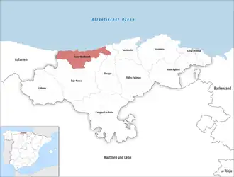 Die Lage der Comarca Costa Occidental in der autonomen Gemeinschaft Kantabrien