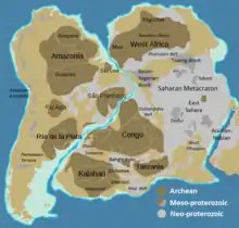 Karte Westgondwanas mit afrikanischen und südamerikanischen Kratonen und Orogenen
