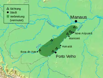 Reliefkarte mit grün eingezeichneter Verbreitung