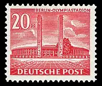 Osteingang des Olympiastadions (Briefmarke von 1953)