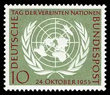 Briefmarke der Deutschen Bundespost 10 Jahre Vereinte Nationen (1955)