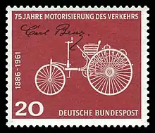 20-Pf-Briefmarke der Deutschen Bundespost (1961): „75 Jahre Motorisierung des Verkehrs“