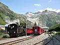 Gletsch mit Rhonegletscher und Furkapassstrassse