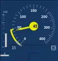 190&nbsp;m vor dem Ende der Zielgeschwindigkeits­über­wachung (TSM) und der Sollkurve bei 48&nbsp;km/h wird die Release Speed (15&nbsp;km/h) noch nicht in Anspruch genommen…