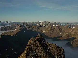 Blick vom Hohen Riffler nach Südwesten über das Verwall bis zum 232 km entferntem Weisshorn
