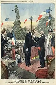 Der Bildhauer Jules Dalou wird vom Präsidenten Émile Loubet (1899) mit einem Orden ausgezeichnet.