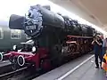 52 8168 des Bayerischen Eisenbahnmuseums im Bahnhof Göppingen