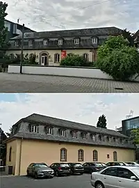 Langes Bäuche in Darmstadt am Friedensplatz; Oben: Ansicht von Osten, Unten: Ansicht von Westen