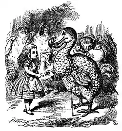 Alice und der Dodo. Zeichnung von John Tenniel (1865)