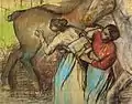 Zwei Wäscherinnen und Pferde (um 1902), Kohle und Pastell auf Papier, 84&nbsp;×&nbsp;107&nbsp;cm