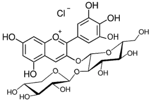 Strukturformel des Anthocyans Delphinidin-sambiosid