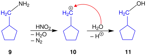 Reaktionsmechanismus der Ringvergrößerung der Demjanov-Umlagerung, a