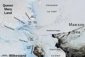 Scott-Gletscher im Einzugsgebiet des Denman-Gletschers (Satellitenbild)