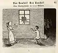 „Der Teufel! Der Teufel! Spukgeschichte in vier Bildern“, #1 („Fliegende Blätter“, 1884).