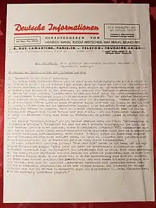 Seite 1 der Deutsche Informationen Nr. 250 vom 12. Oktober 1937. Berichtet wird hier über die in der nationalsozialistischen Presse erhobene Forderung nach Herausgabe der Kolonien Frankreichs und Englands