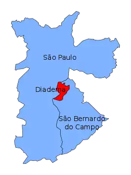 Lage von Diadema mitten zwischen São Paulo und São Bernardo do Campo