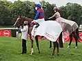 Miss Yoda mit Jockey Frankie Dettori nach dem Rennen auf dem Geläuf