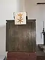 Die Kanzel der St.-Petri-Kirche (Neu Darchau) von vorne.