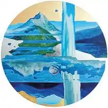 Tondo Global: Milford Sound, Neuseeland, Holz, Öl, Goldbronze, 80 cm, Durchmesser, 2020