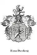 Wappen, das der Frederike Amalie geb. Dern, als Frau von Dorsberg, und den gemeinsamen Nachkommen 1770 verliehen wurde