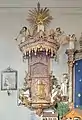 Frühklassizistische Kanzel in Drügendorf, 1783.