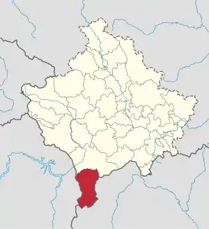 Lage der Gemeinde Dragash im Kosovo (anklickbare Karte)