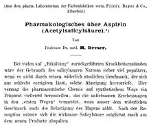 Dresers pharmakologische Vorstellung des Aspirins