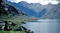 Blick von Loch Coruisk nach Nordwesten, links der Doppelgipfel des Sgùrr a’ Ghreadaidh