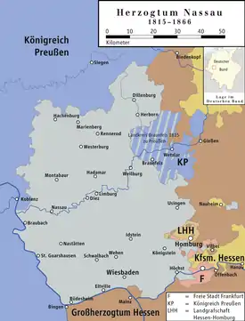Karte des Herzogtums Nassau und umliegender Staaten