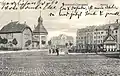 Ansichtskarte des Bahnhofsvorplatzes, vor 1912
