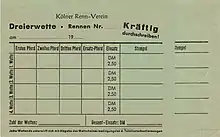 Durchschreibewettschen für Dreierwetten aus den 1960er Jahren