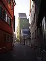 Blick durch die Adlerstraße zum Schlauchturm