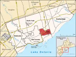 Lage von East York (rot) in Toronto