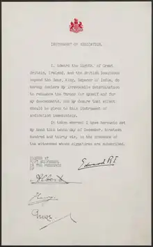 Eduards Abdankungserklärung (Instrument of Abdication)